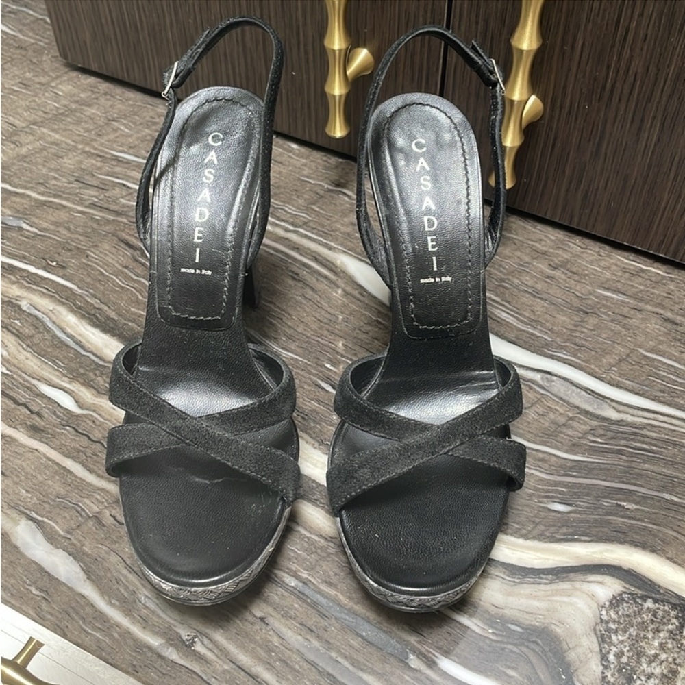 🖤 CASADEI Black Suede & Silver Resin
Platform Sandals🖤